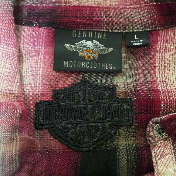 Harley-Davidson Women's Pink and Black Plaid Button-Down Shirt - Picture 5 of 9